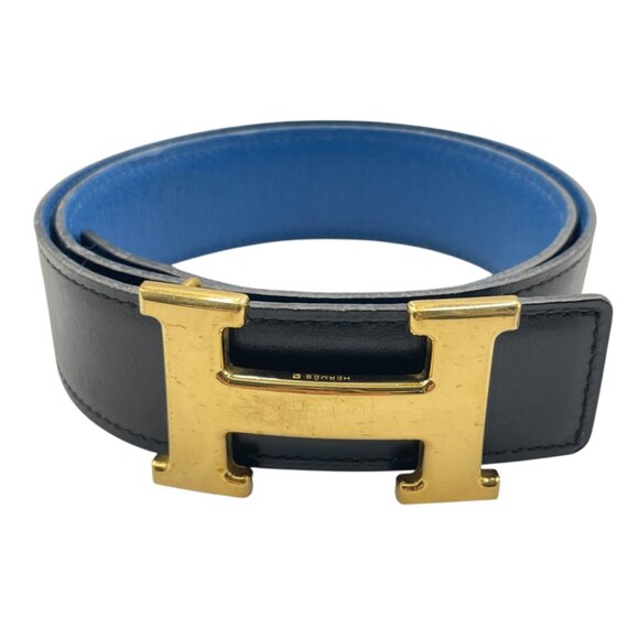 Hermes Constance H Buckle Reversible Belt Black Blue Gold Hardware